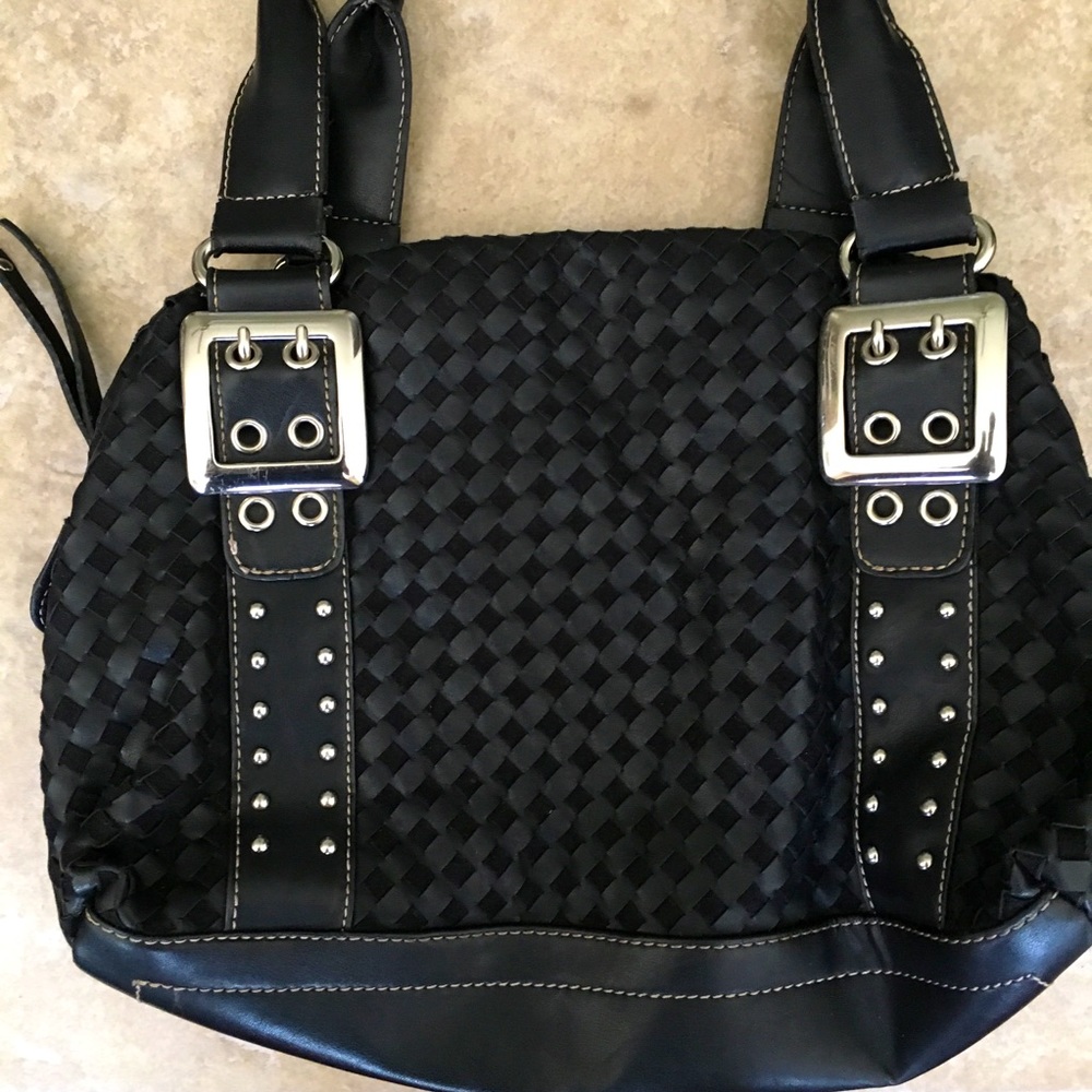 COPY - 100% Genuine Black Leather & Suede Woven Bag